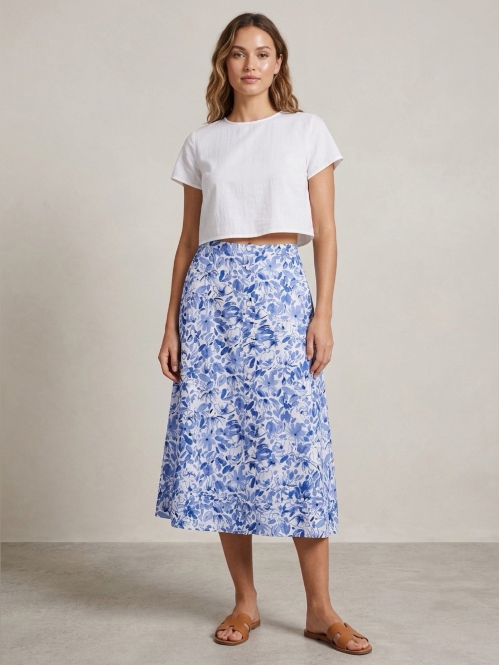 Croft & Barrow Blue Floral midi skirt Cotton&Viscose size XS